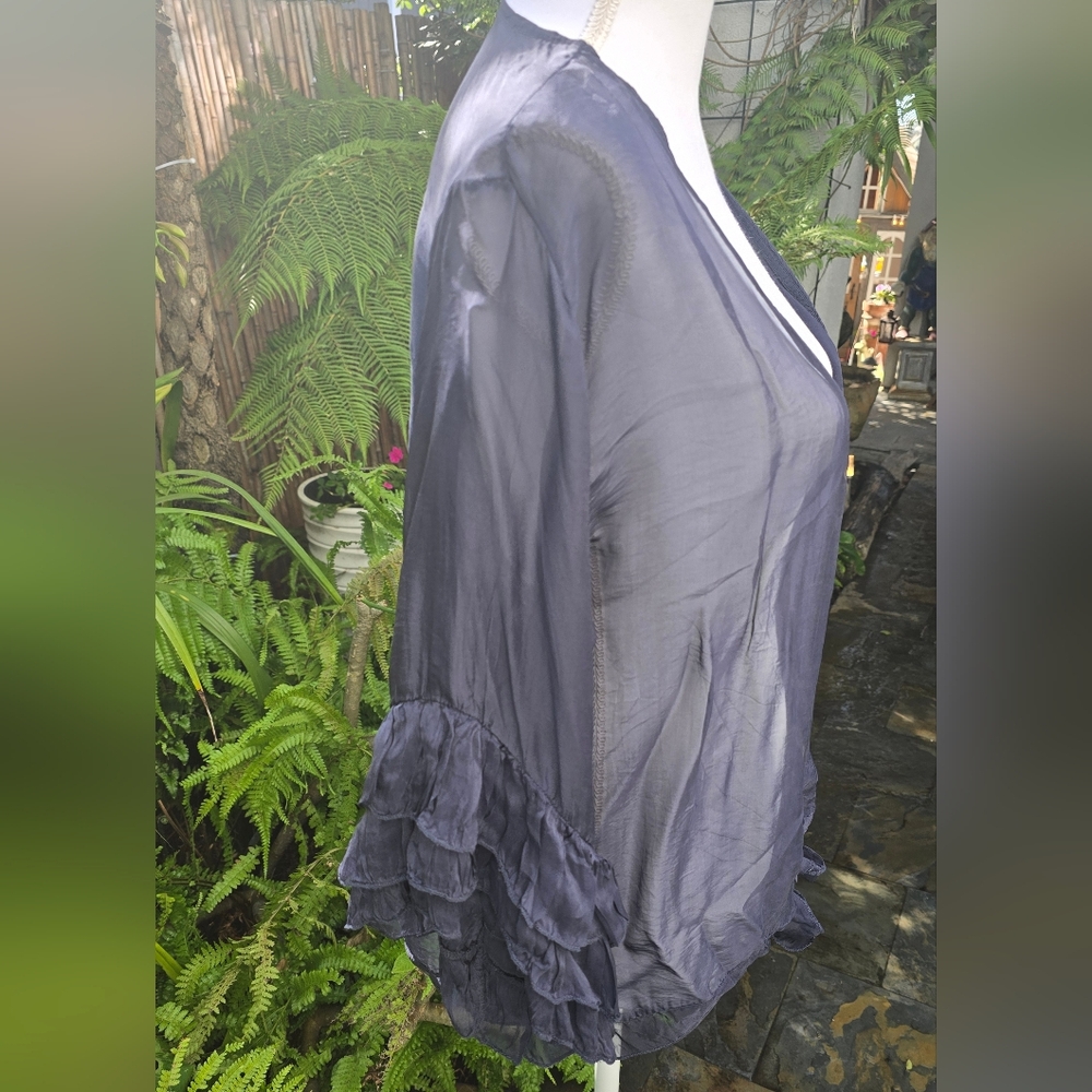 NWOT - Silk Tina Stevens O/S Silk Tie Blouse Made In Italy